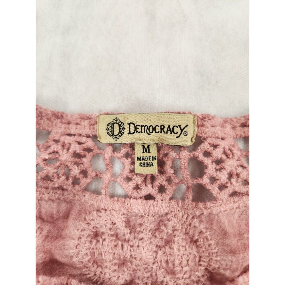 Democracy Womens Blouse M Pink Crochet Lace Boho Peasant Festival Top - Picture 4 of 10